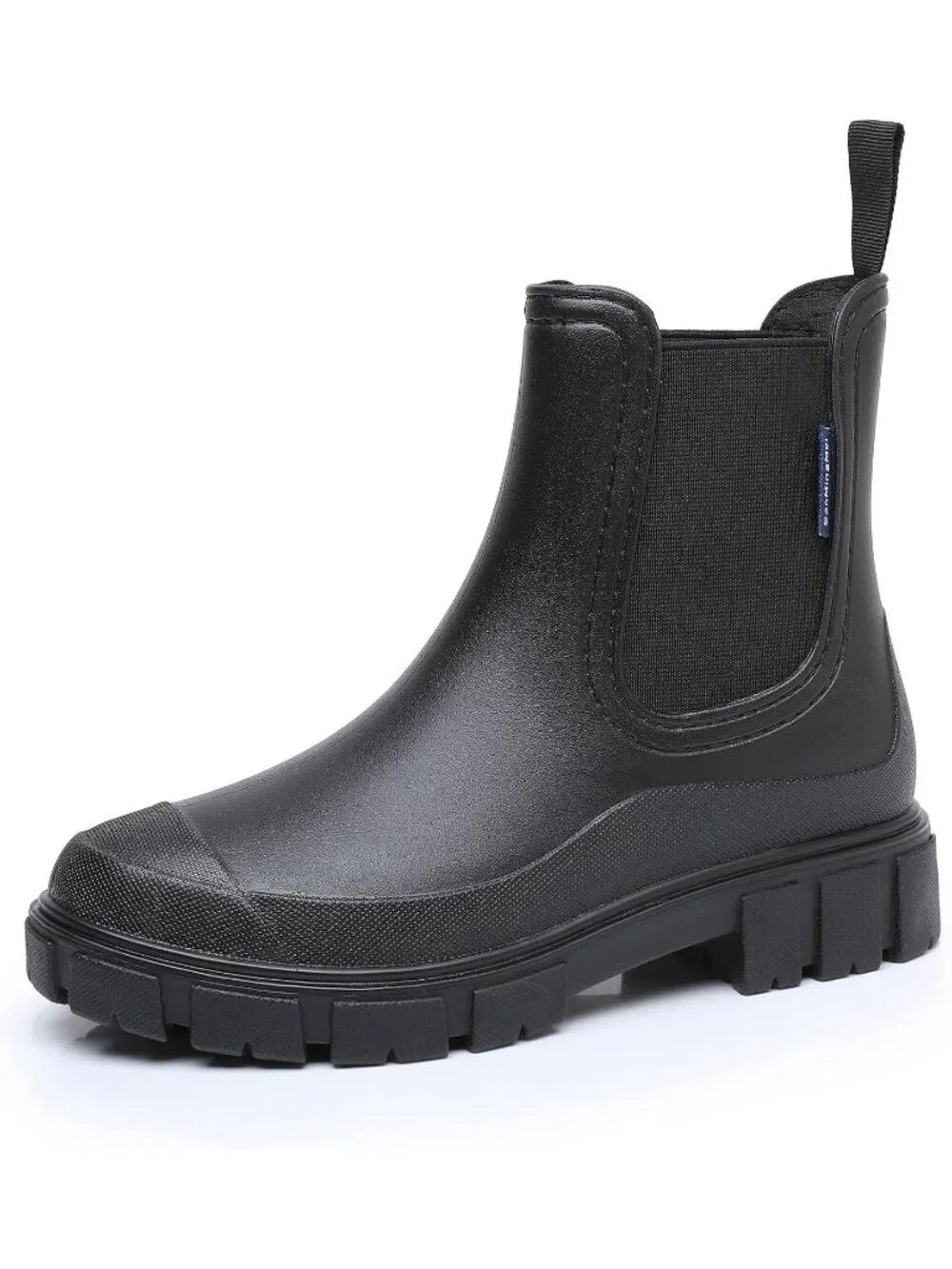 Women's Black Waterproof Slip-Resistant Rubber Short Ankle Chelsea rain Boots